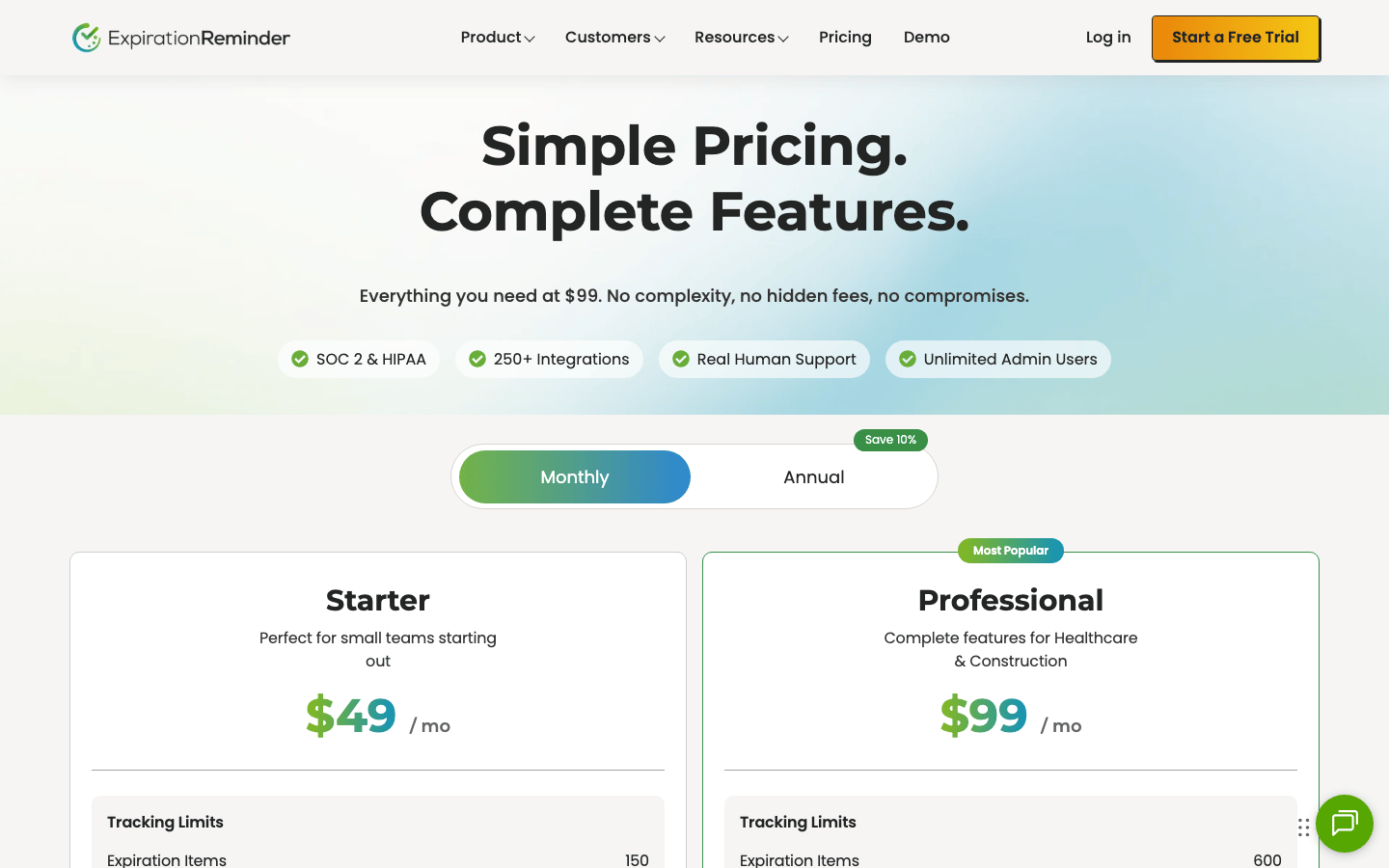 Expiration Reminder public pricing plans