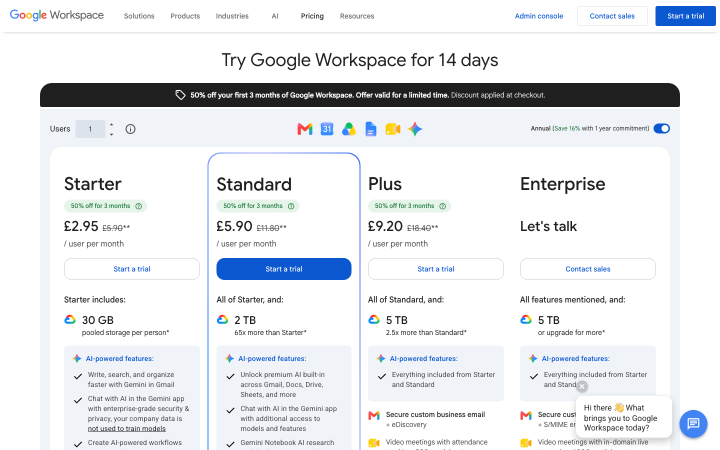 Google Workspace public pricing for Sheets and other business apps