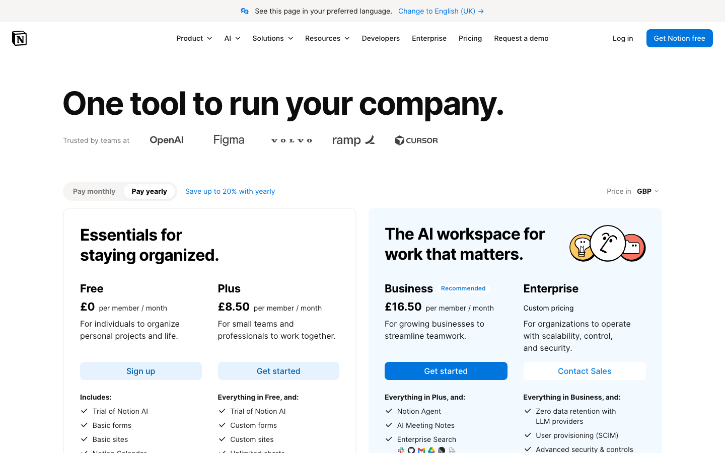Notion public workspace pricing plans