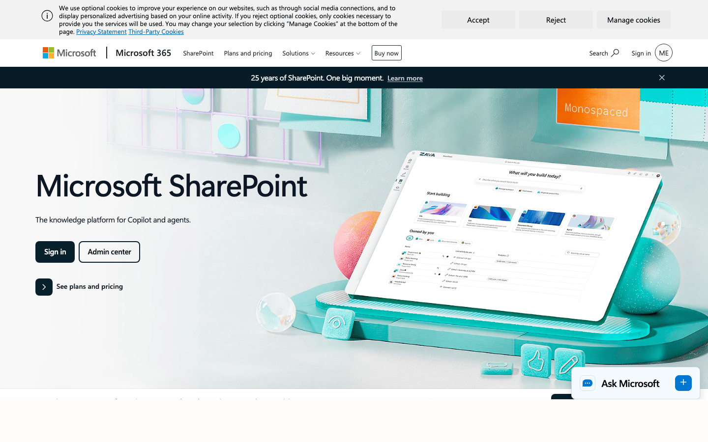Microsoft SharePoint homepage screenshot